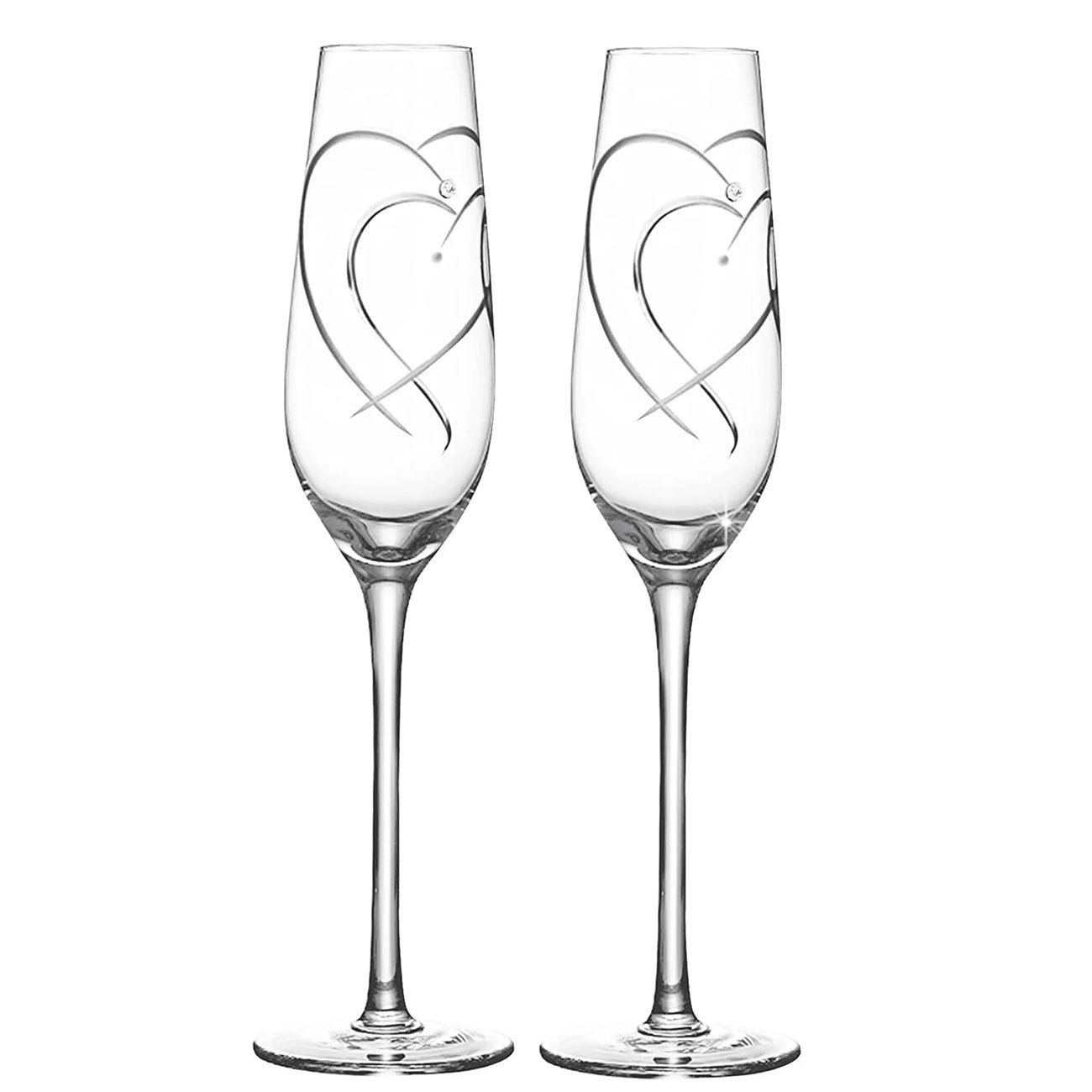 Bride and Groom Champagne Flutes set of 2, Personalization Crystal Toasting Champagne Glasses Etched With 2 Heart for Wedding Couples Engagement gift