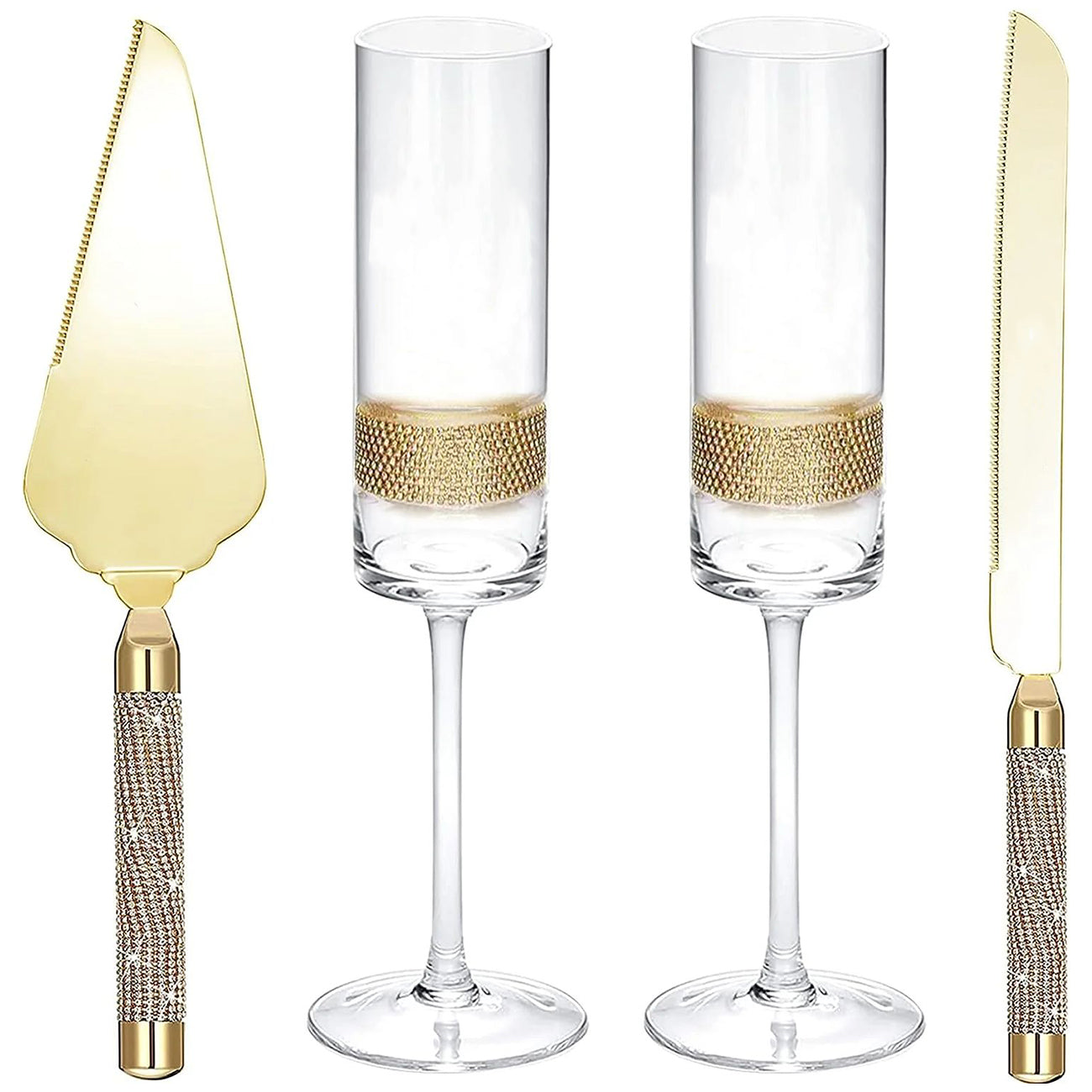 Wedding Cake Knife and Server Set, Bride and Groom Champagne Flutes Toasting Glasses Print Mr and Mrs Wedding Engagement Gifts