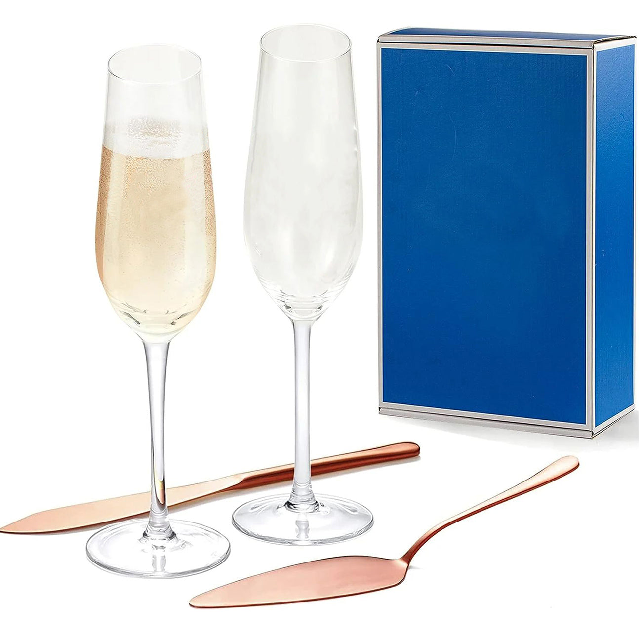 4 Pieces Wedding Toasting Flutes and Cake Server Set Champagne Flutes Glasses Wedding Reception Supplies Bride and Groom Engagements Gifts Cake Knife Pie Server set