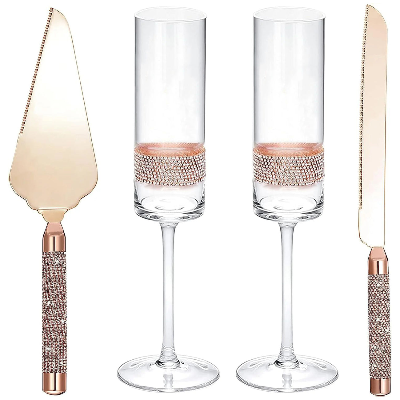 Wedding Cake Knife and Server Set, Bride and Groom Champagne Flutes Toasting Glasses Print Mr and Mrs Wedding Engagement Gifts